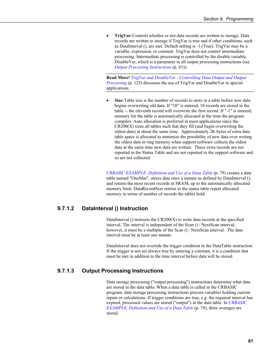 2 datainterval () instruction, 3 output processing instructions | Campbell Scientific CR200/CR200X-series Dataloggers User Manual | Page 93 / 208