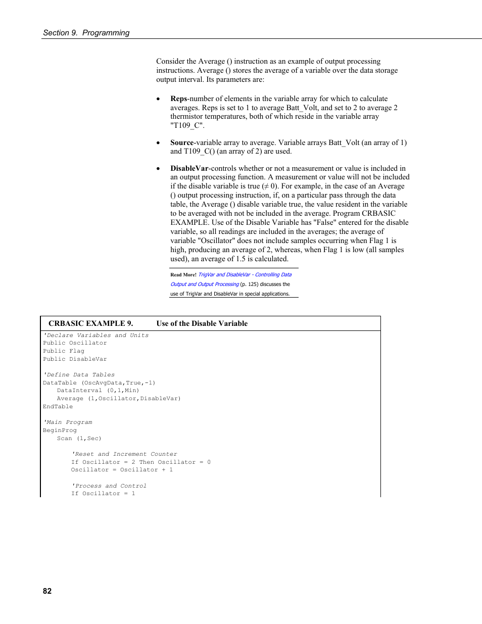 Crbasic example 9. use of the disable variable | Campbell Scientific CR200/CR200X-series Dataloggers User Manual | Page 94 / 208