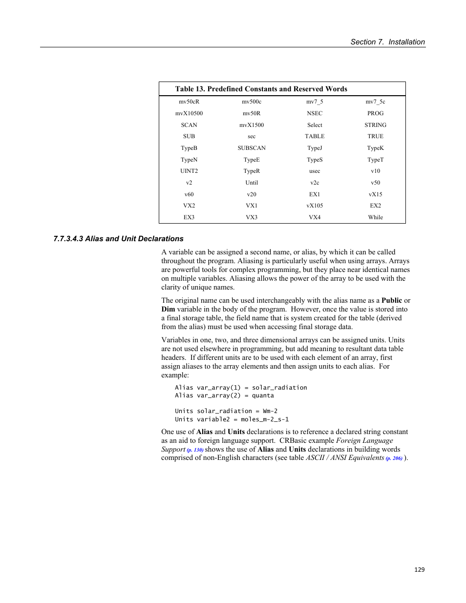 3 alias and unit declarations | Campbell Scientific CR3000 Micrologger User Manual | Page 129 / 590