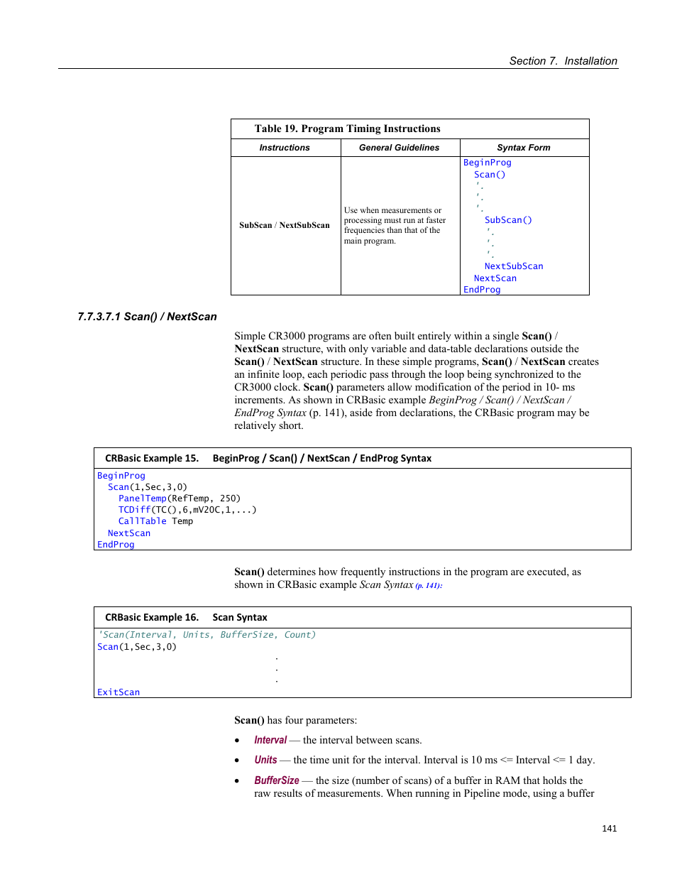 1 scan() / nextscan | Campbell Scientific CR3000 Micrologger User Manual | Page 141 / 590