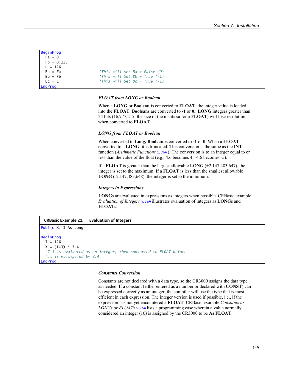 Crbasic example 21. evaluation of integers | Campbell Scientific CR3000 Micrologger User Manual | Page 149 / 590