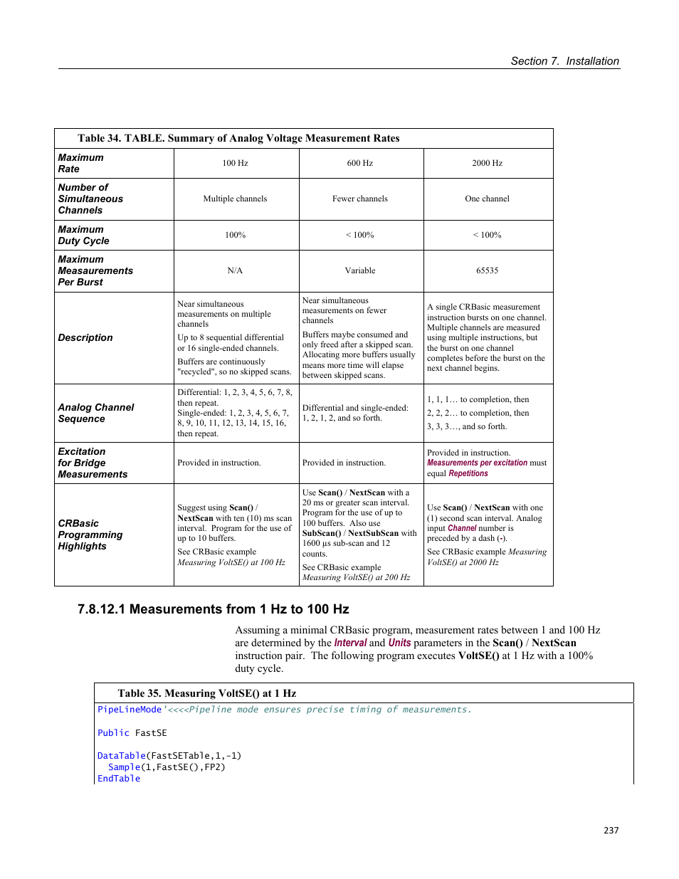 1 measurements from 1 hz to 100 hz | Campbell Scientific CR3000 Micrologger User Manual | Page 237 / 590