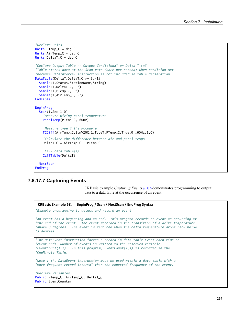 7 capturing events | Campbell Scientific CR3000 Micrologger User Manual | Page 257 / 590