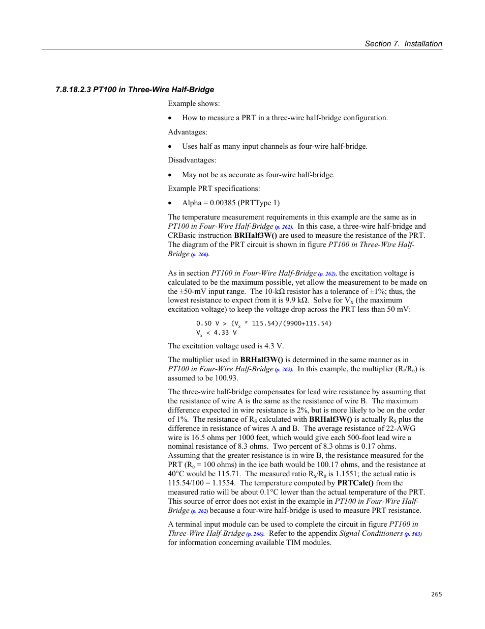 3 pt100 in three-wire half-bridge | Campbell Scientific CR3000 Micrologger User Manual | Page 265 / 590