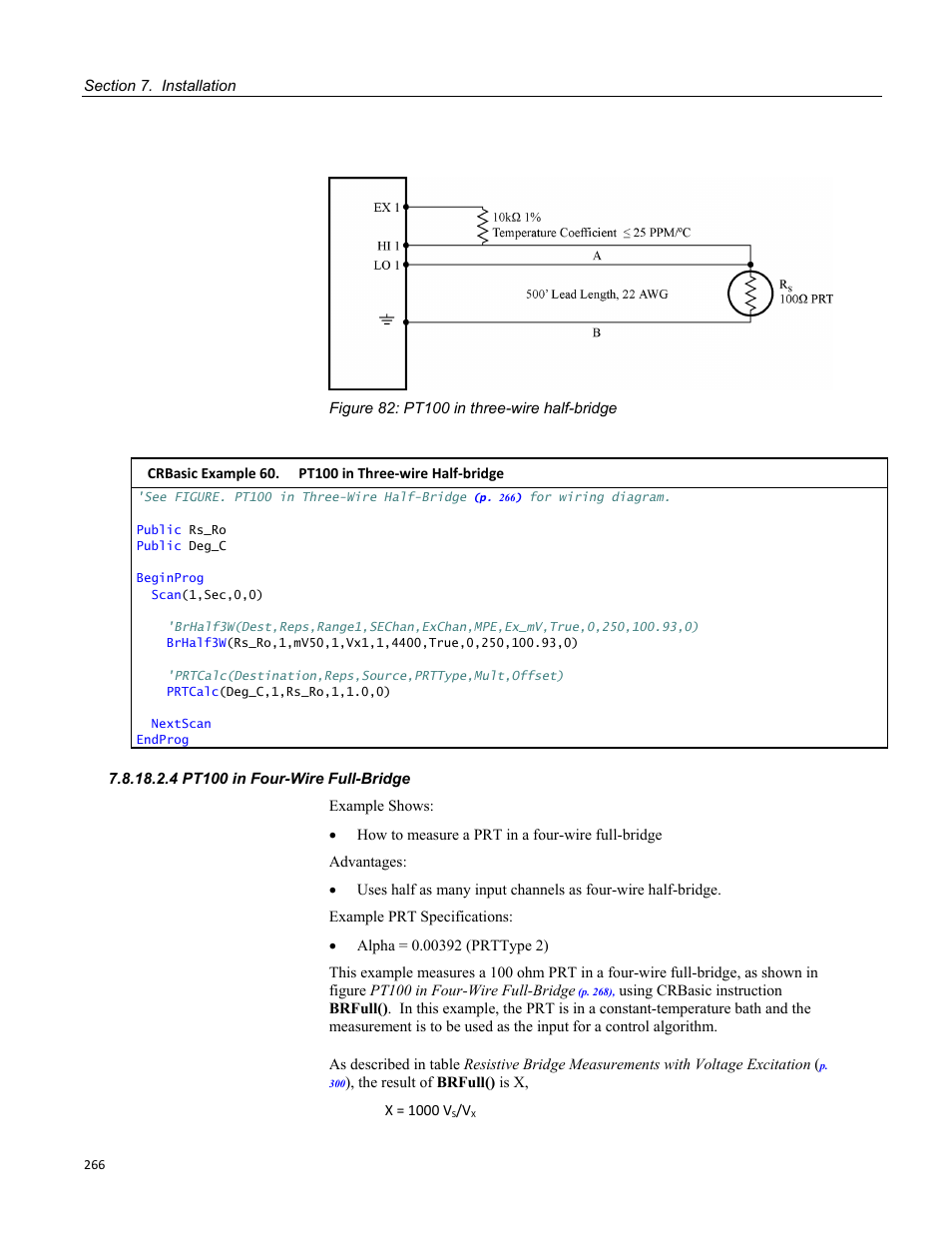 4 pt100 in four-wire full-bridge, Figure 82: pt100 in three-wire half-bridge | Campbell Scientific CR3000 Micrologger User Manual | Page 266 / 590