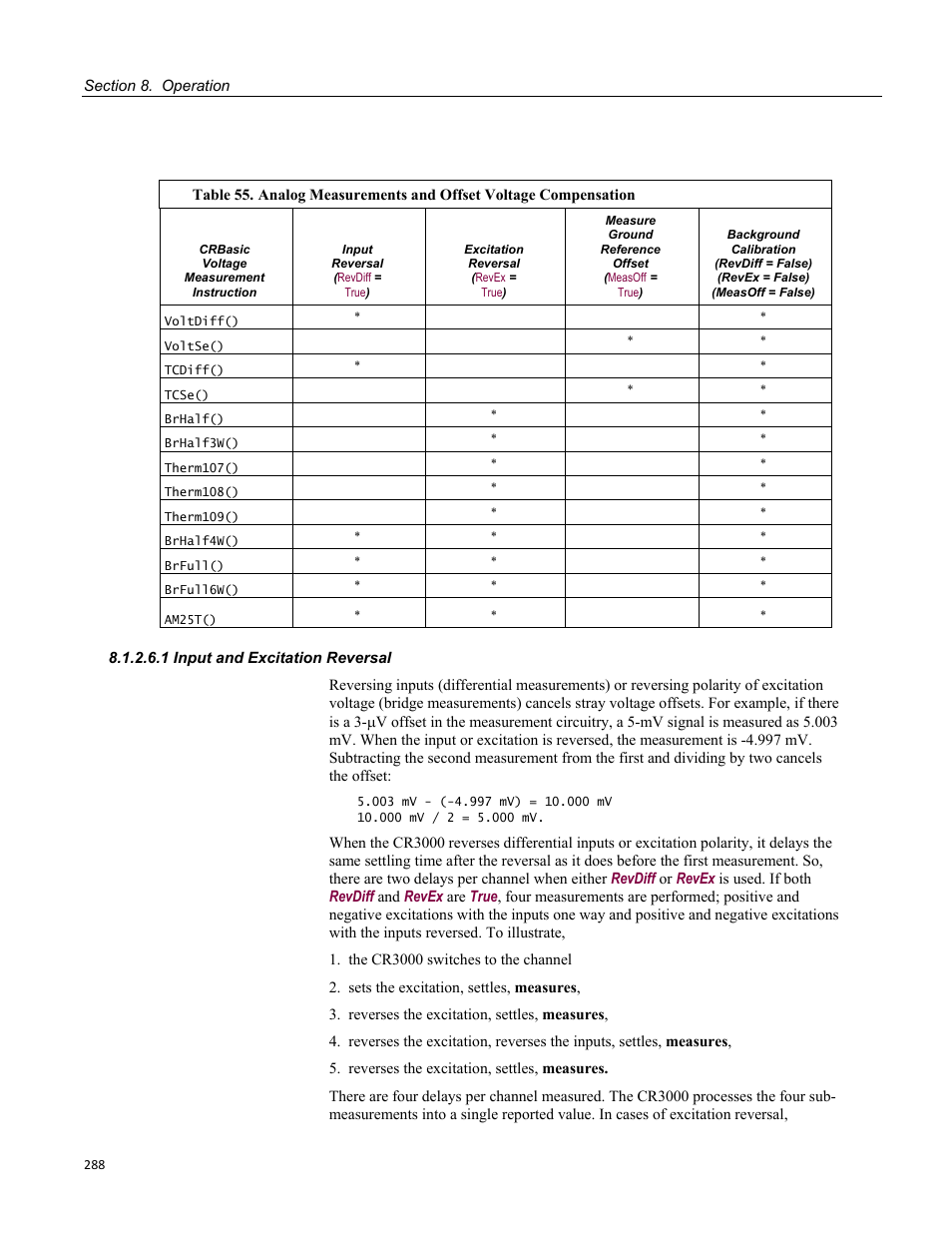 1 input and excitation reversal | Campbell Scientific CR3000 Micrologger User Manual | Page 288 / 590