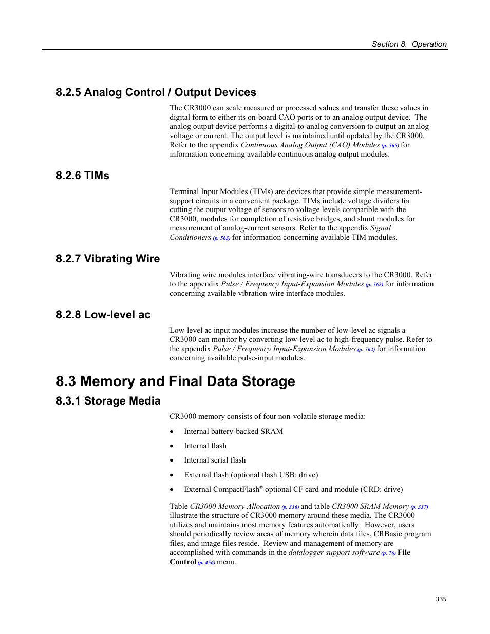 5 analog control / output devices, 6 tims, 7 vibrating wire | 8 low-level ac, 3 memory and final data storage, 1 storage media | Campbell Scientific CR3000 Micrologger User Manual | Page 335 / 590