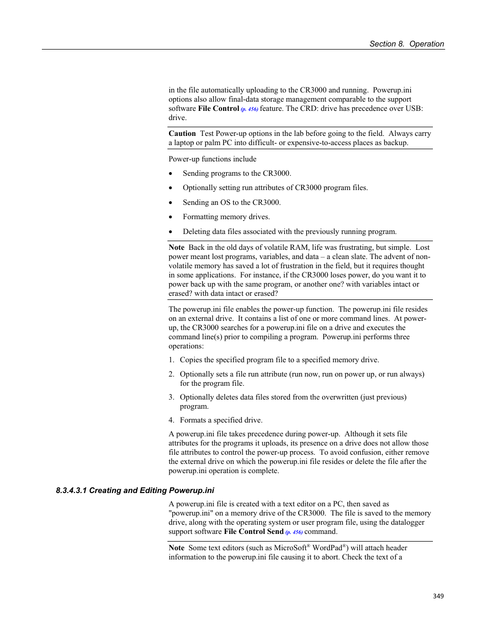 1 creating and editing powerup.ini | Campbell Scientific CR3000 Micrologger User Manual | Page 349 / 590