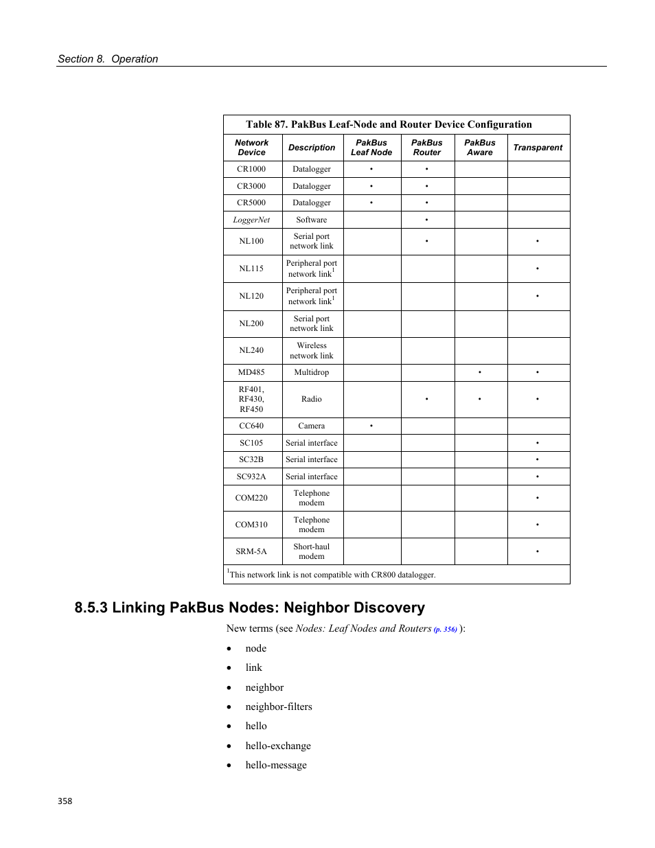 3 linking pakbus nodes: neighbor discovery | Campbell Scientific CR3000 Micrologger User Manual | Page 358 / 590