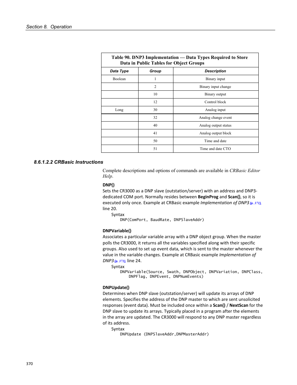 2 crbasic instructions, In public tables for object groups | Campbell Scientific CR3000 Micrologger User Manual | Page 370 / 590