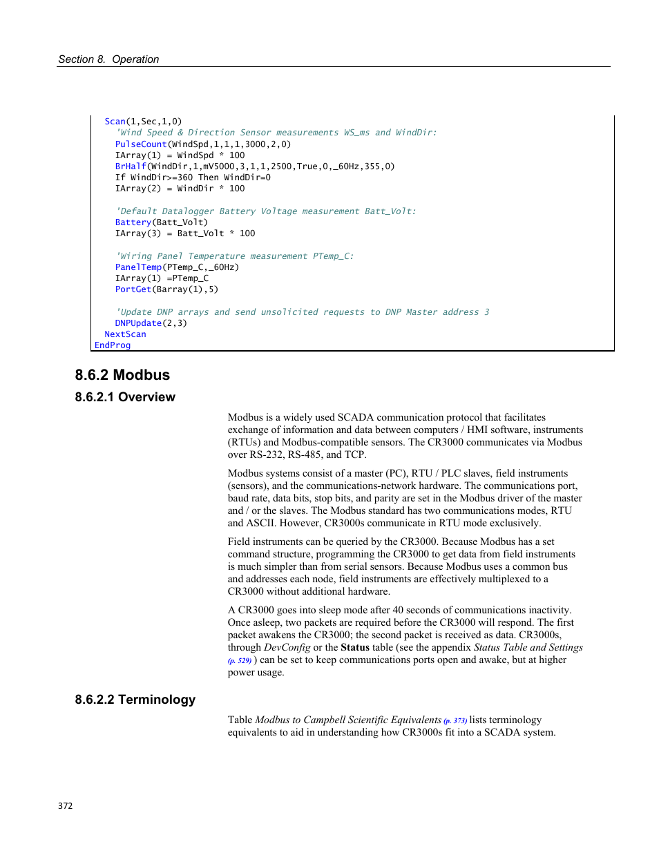 2 modbus, 1 overview, 2 terminology | Campbell Scientific CR3000 Micrologger User Manual | Page 372 / 590