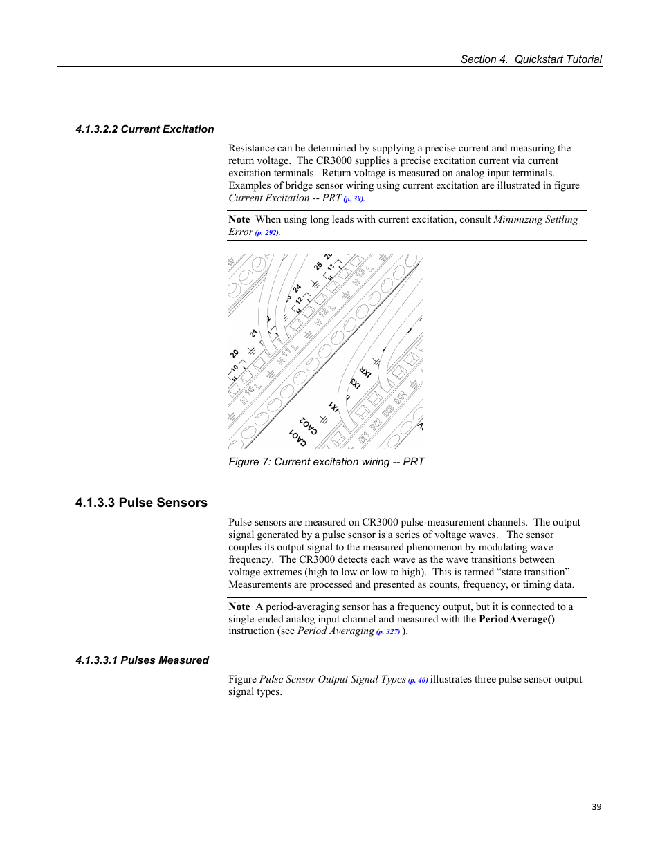2 current excitation, 3 pulse sensors, 1 pulses measured | Figure 7: current excitation wiring -- prt | Campbell Scientific CR3000 Micrologger User Manual | Page 39 / 590
