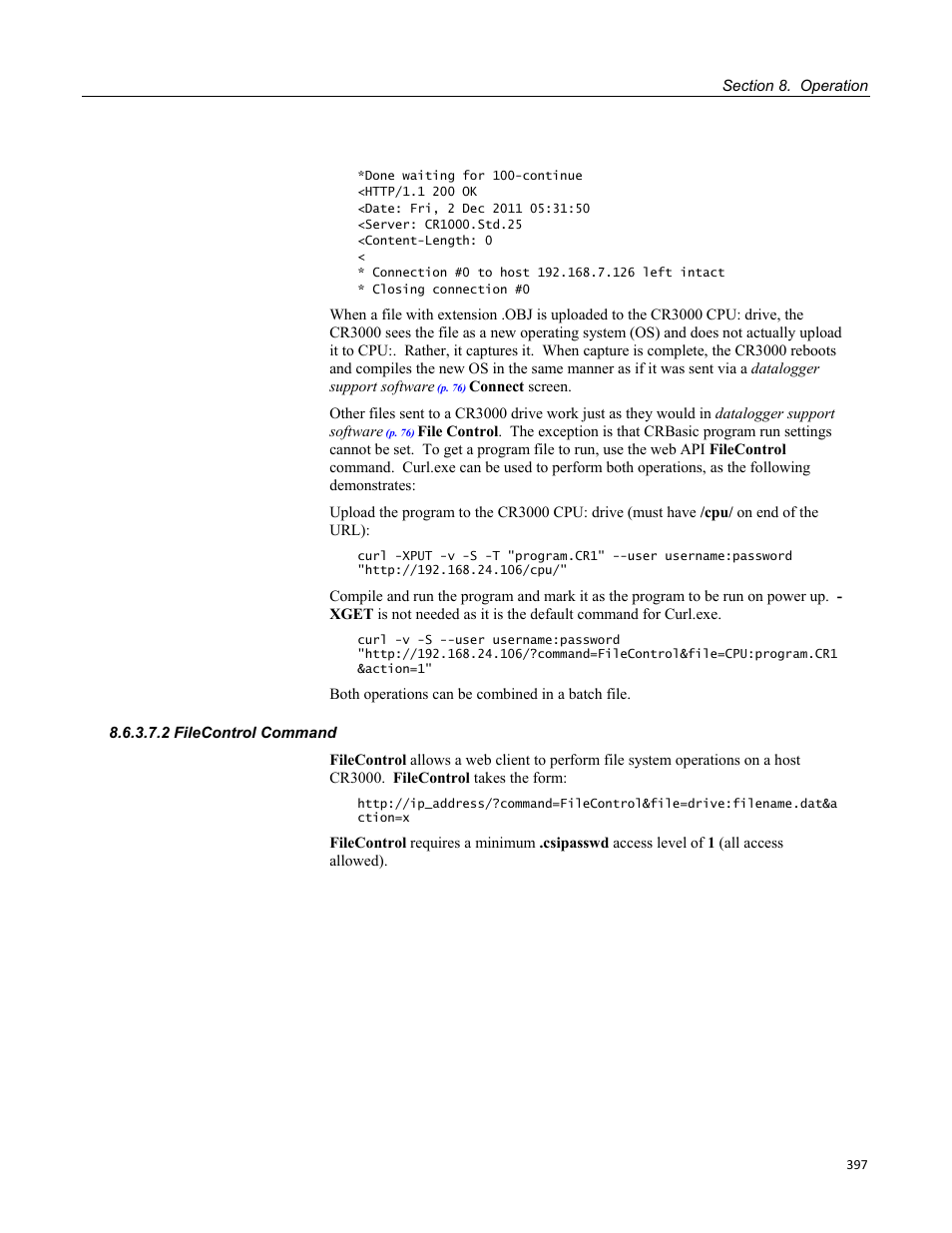 2 filecontrol command | Campbell Scientific CR3000 Micrologger User Manual | Page 397 / 590