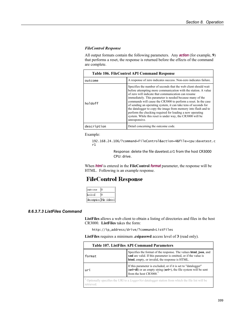 3 listfiles command | Campbell Scientific CR3000 Micrologger User Manual | Page 399 / 590