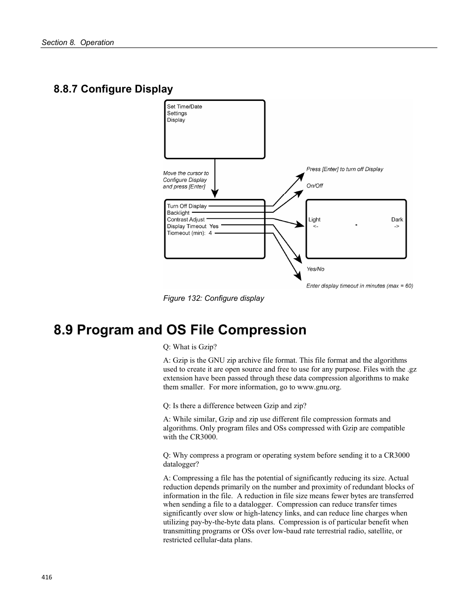 7 configure display, 9 program and os file compression, Figure 132: configure display | Campbell Scientific CR3000 Micrologger User Manual | Page 416 / 590