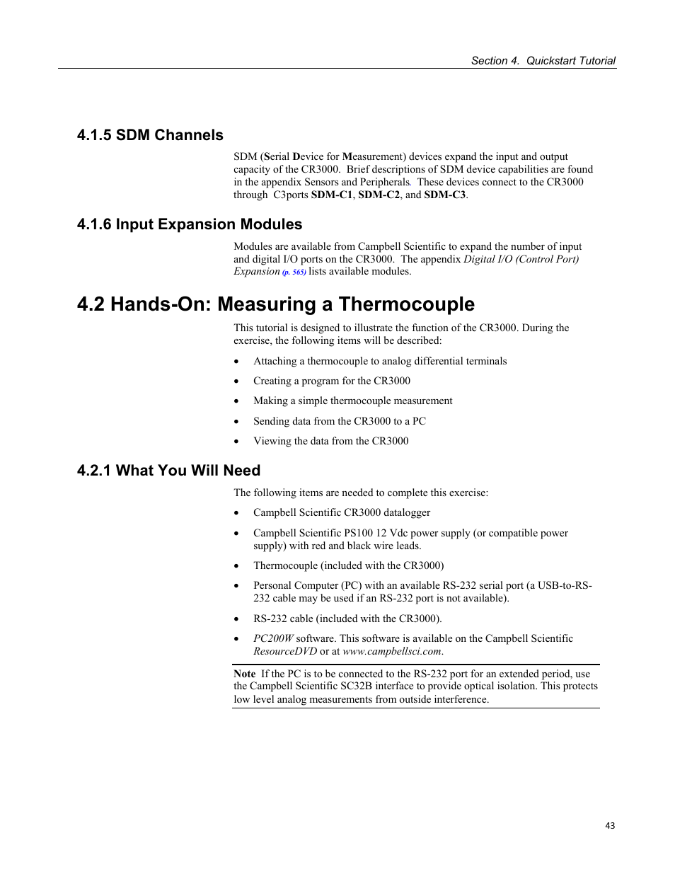 5 sdm channels, 6 input expansion modules, 2 hands-on: measuring a thermocouple | 1 what you will need | Campbell Scientific CR3000 Micrologger User Manual | Page 43 / 590
