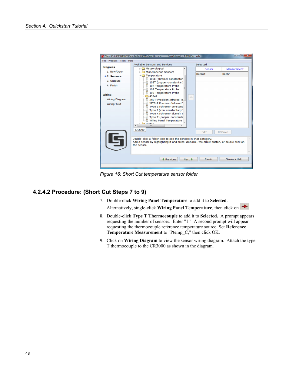 2 procedure: (short cut steps 7 to 9), Figure 16: short cut temperature sensor folder | Campbell Scientific CR3000 Micrologger User Manual | Page 48 / 590