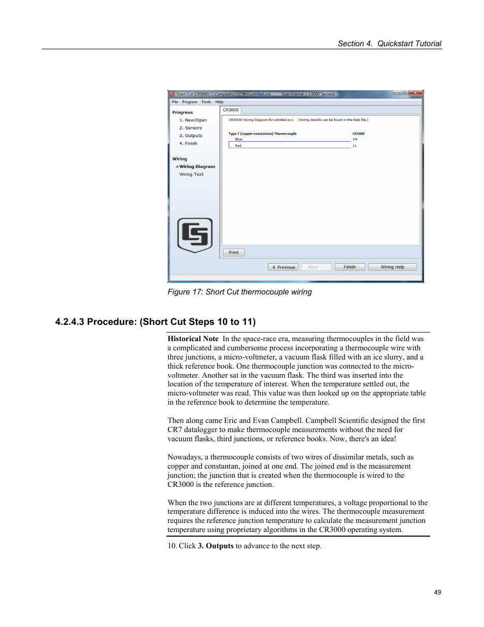 3 procedure: (short cut steps 10 to 11), Figure 17: short cut thermocouple wiring | Campbell Scientific CR3000 Micrologger User Manual | Page 49 / 590