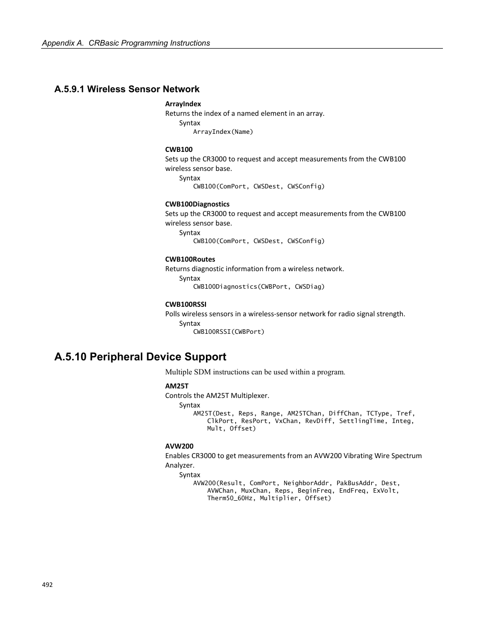 A.5.9.1 wireless sensor network, A.5.10 peripheral device support | Campbell Scientific CR3000 Micrologger User Manual | Page 492 / 590