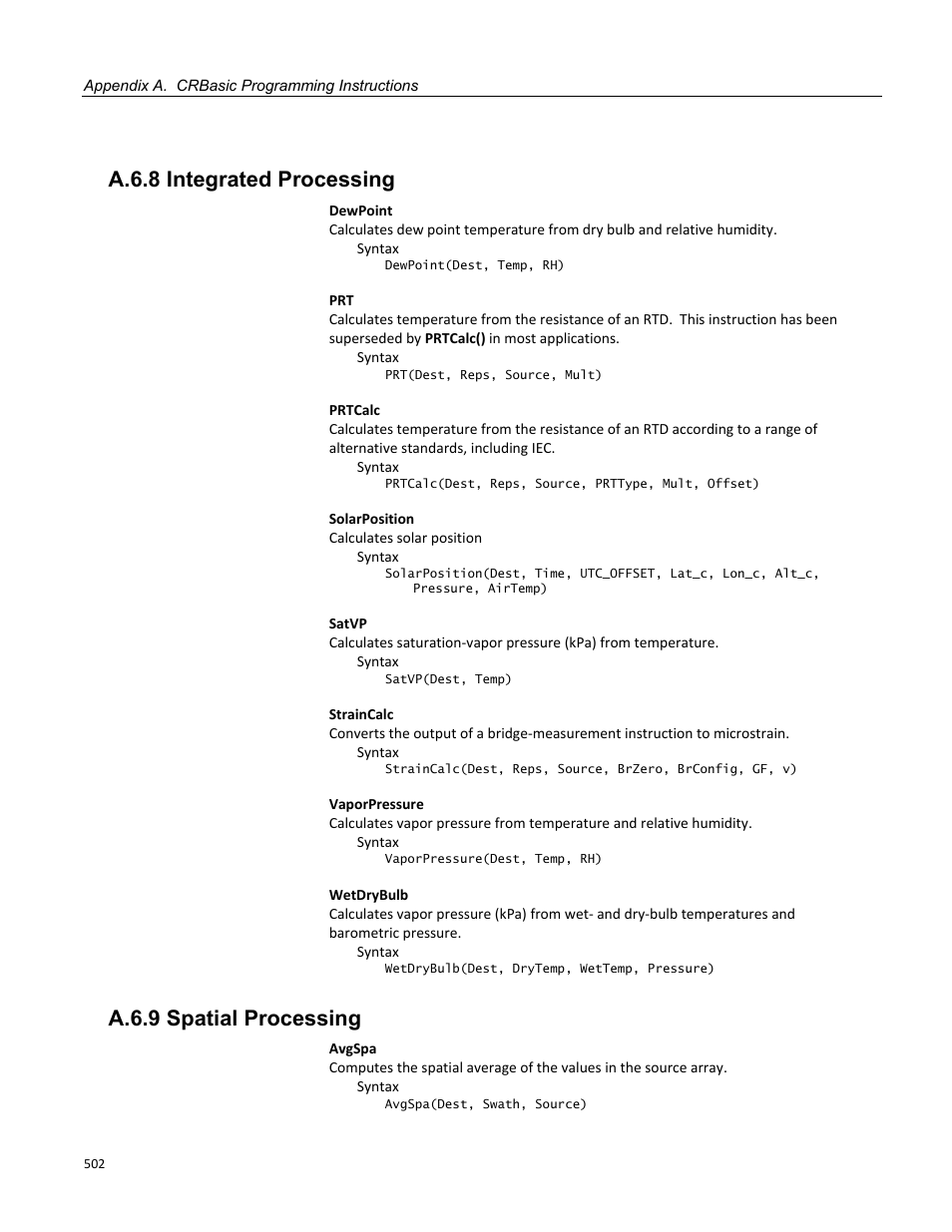 A.6.8 integrated processing, A.6.9 spatial processing | Campbell Scientific CR3000 Micrologger User Manual | Page 502 / 590