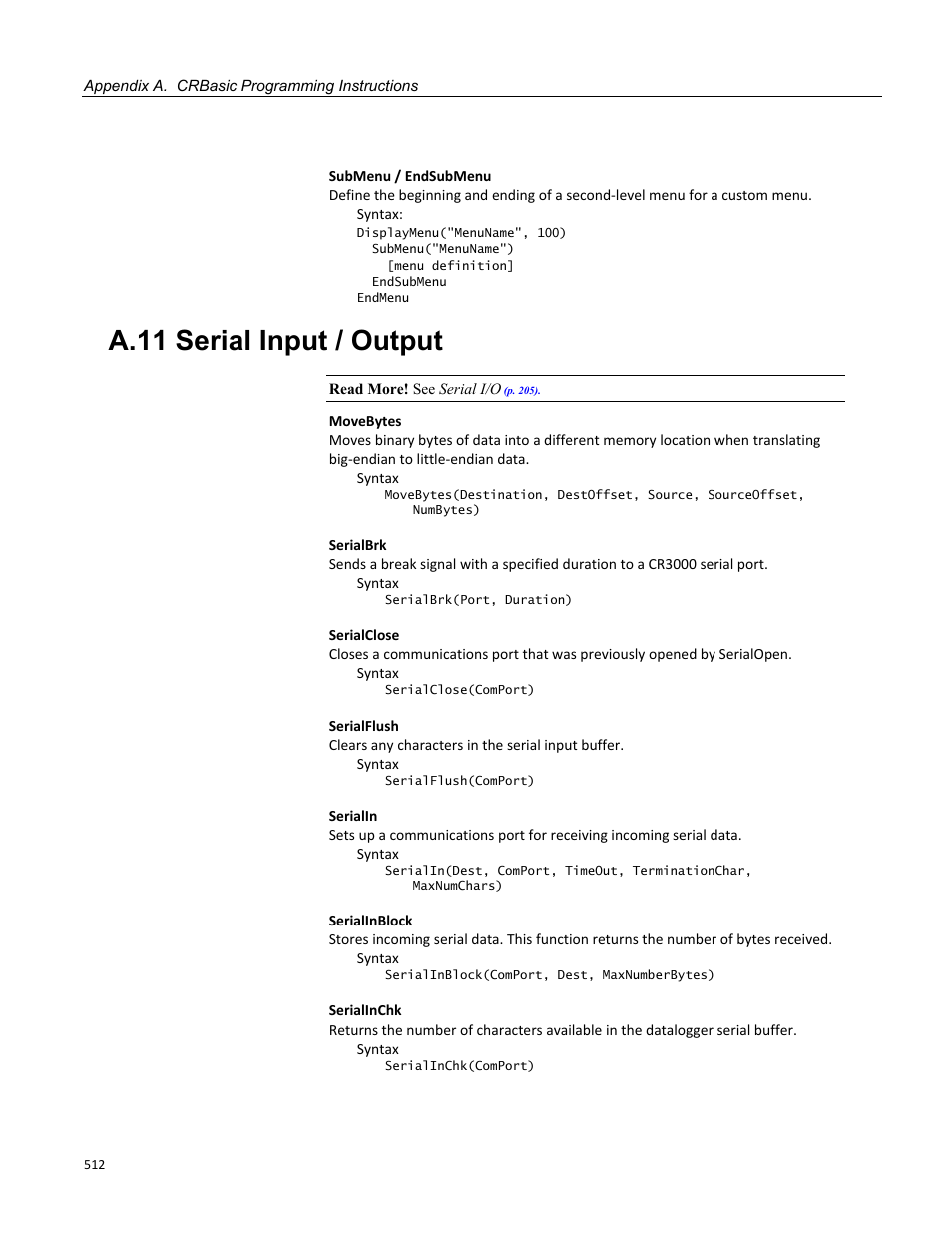 A.11 serial input / output | Campbell Scientific CR3000 Micrologger User Manual | Page 512 / 590