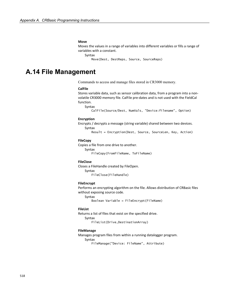 A.14 file management, P. 518) | Campbell Scientific CR3000 Micrologger User Manual | Page 518 / 590