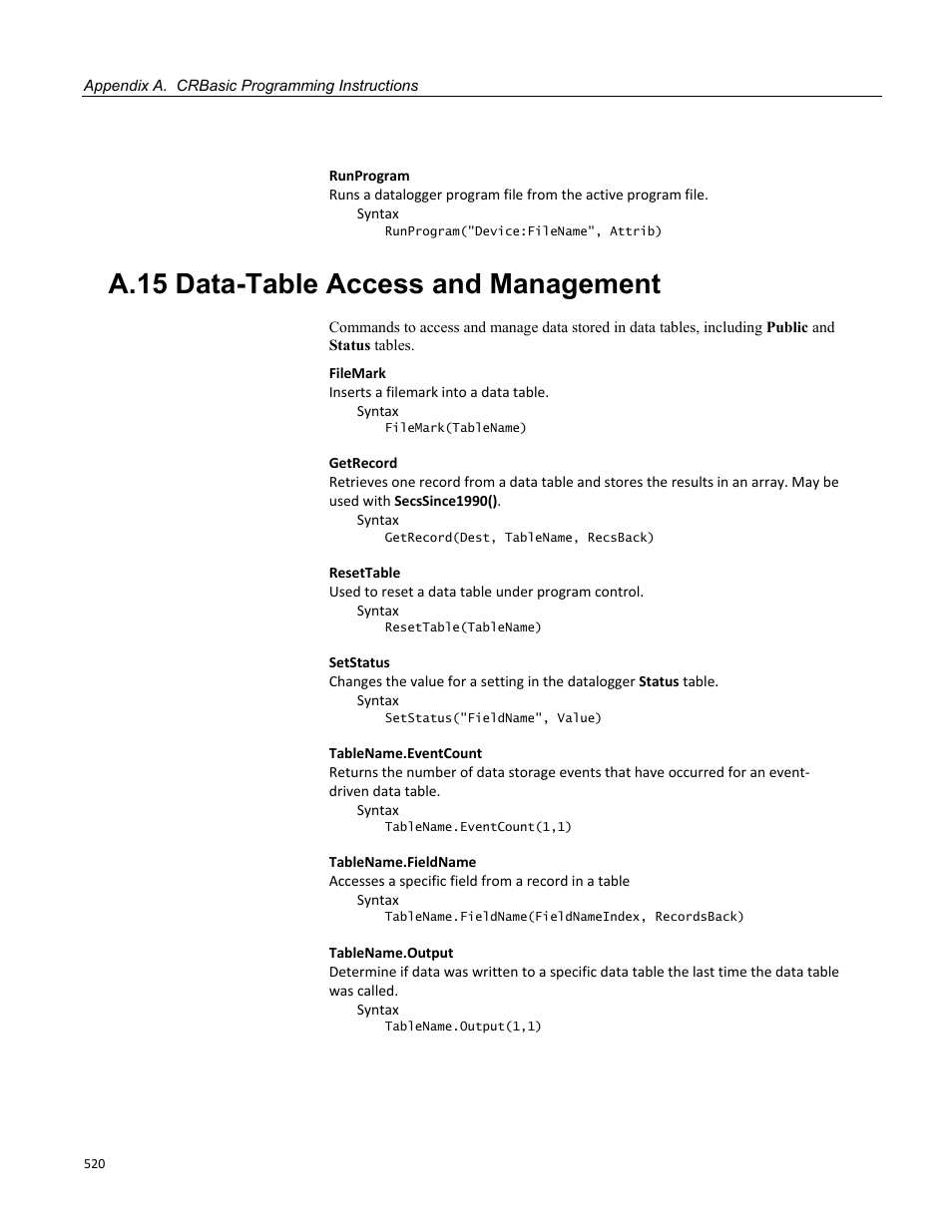 A.15 data-table access and management | Campbell Scientific CR3000 Micrologger User Manual | Page 520 / 590