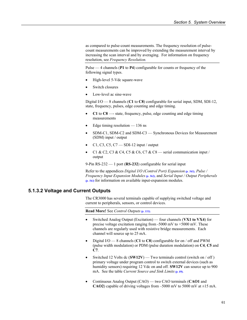 2 voltage and current outputs | Campbell Scientific CR3000 Micrologger User Manual | Page 61 / 590