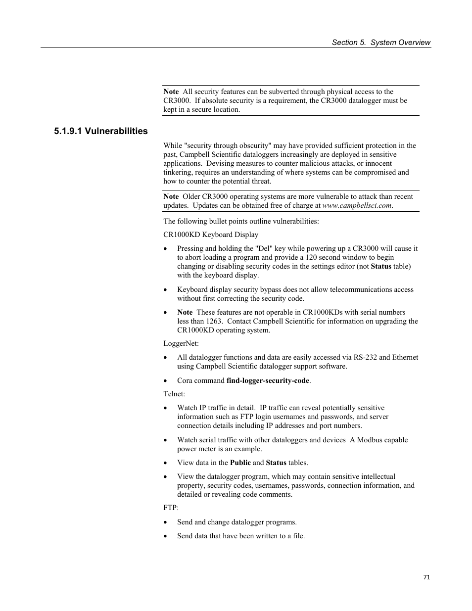 1 vulnerabilities | Campbell Scientific CR3000 Micrologger User Manual | Page 71 / 590
