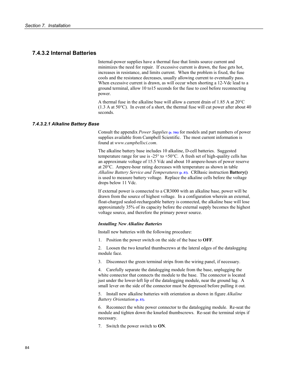 2 internal batteries, 1 alkaline battery base | Campbell Scientific CR3000 Micrologger User Manual | Page 84 / 590