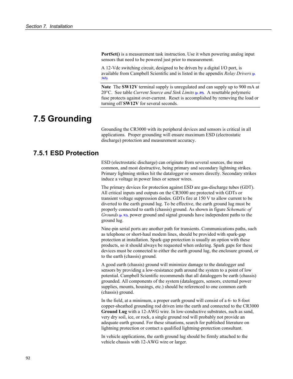 5 grounding, 1 esd protection | Campbell Scientific CR3000 Micrologger User Manual | Page 92 / 590