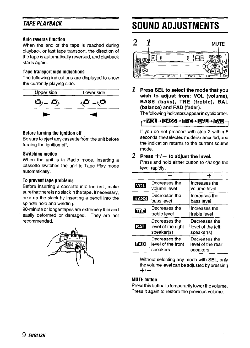 Sound adjustments | Aiwa CT-ZI09 User Manual | Page 10 / 40