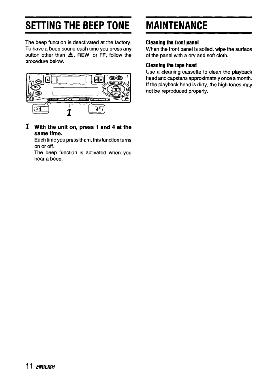 Setting the beep tone maintenance | Aiwa CT-ZI09 User Manual | Page 12 / 40