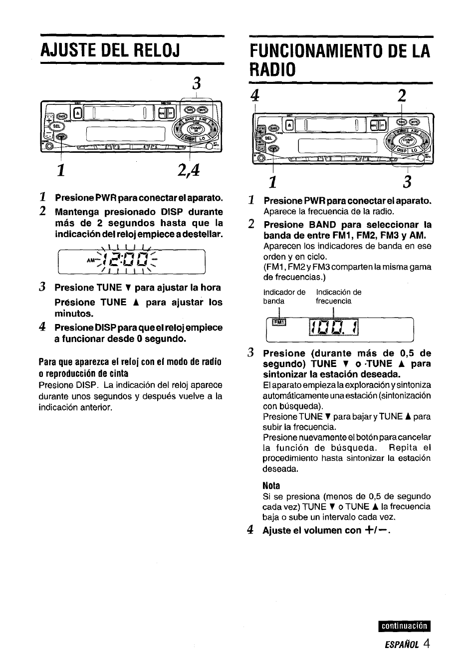 Funcionamiento de la radio, Ajuste del reloj funcionamiento de la radio, U u z | Tmí u, I... i i i i, I i i 1 | Aiwa CT-ZI09 User Manual | Page 17 / 40