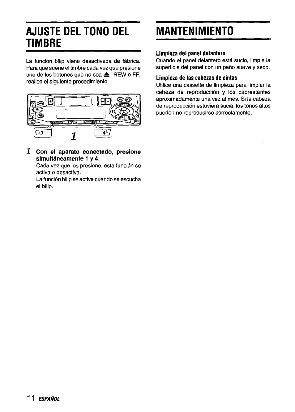 Ajuste del tono del timbre, Mantenimiento | Aiwa CT-ZI09 User Manual | Page 24 / 40