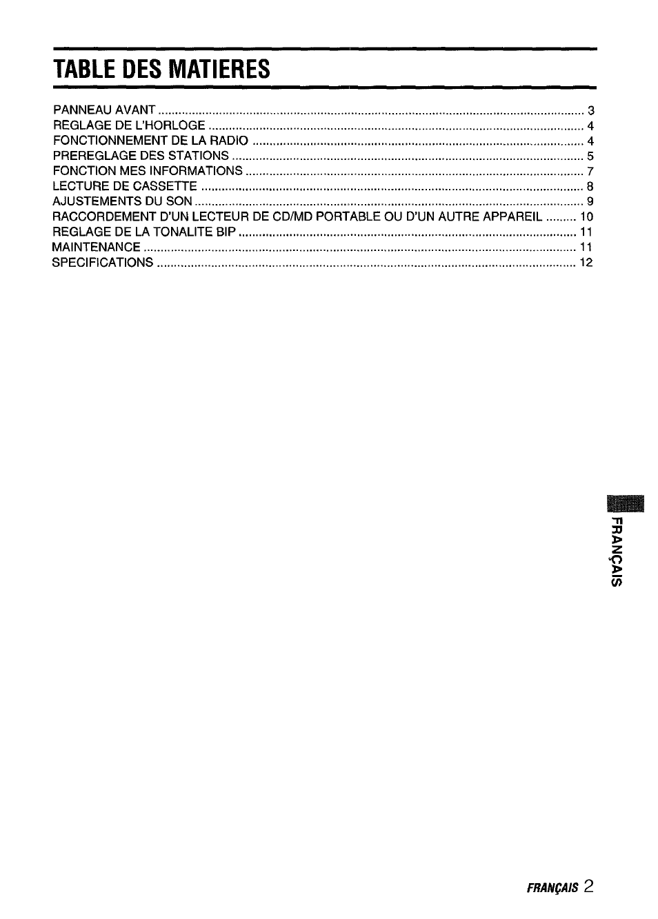 Table des matieres | Aiwa CT-ZI09 User Manual | Page 27 / 40