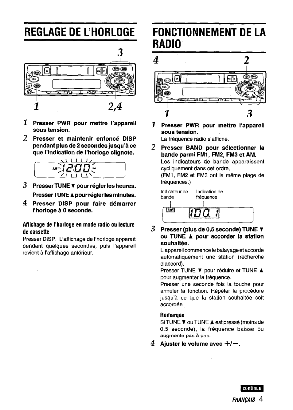 Reglage de uhorloge, Fonctionnement de la radio, Reglage de l’horloge | Di-n n ^4 c u u | Aiwa CT-ZI09 User Manual | Page 29 / 40