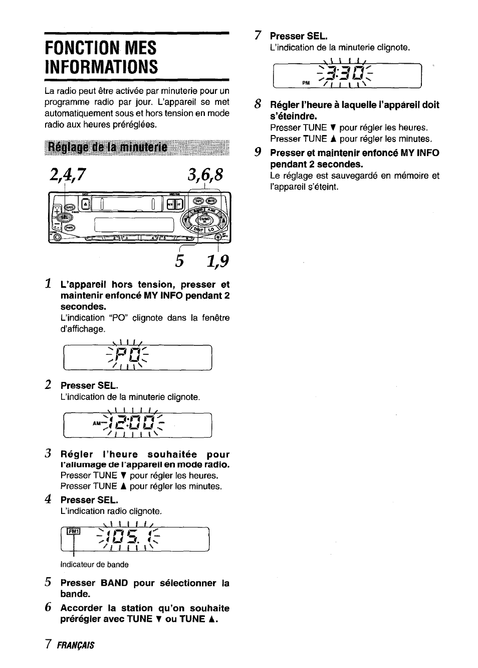 Fonction mes informations, Réglage de la minuterie, C. -u u | Z-oi ne, I u jl, Et j-j | Aiwa CT-ZI09 User Manual | Page 32 / 40