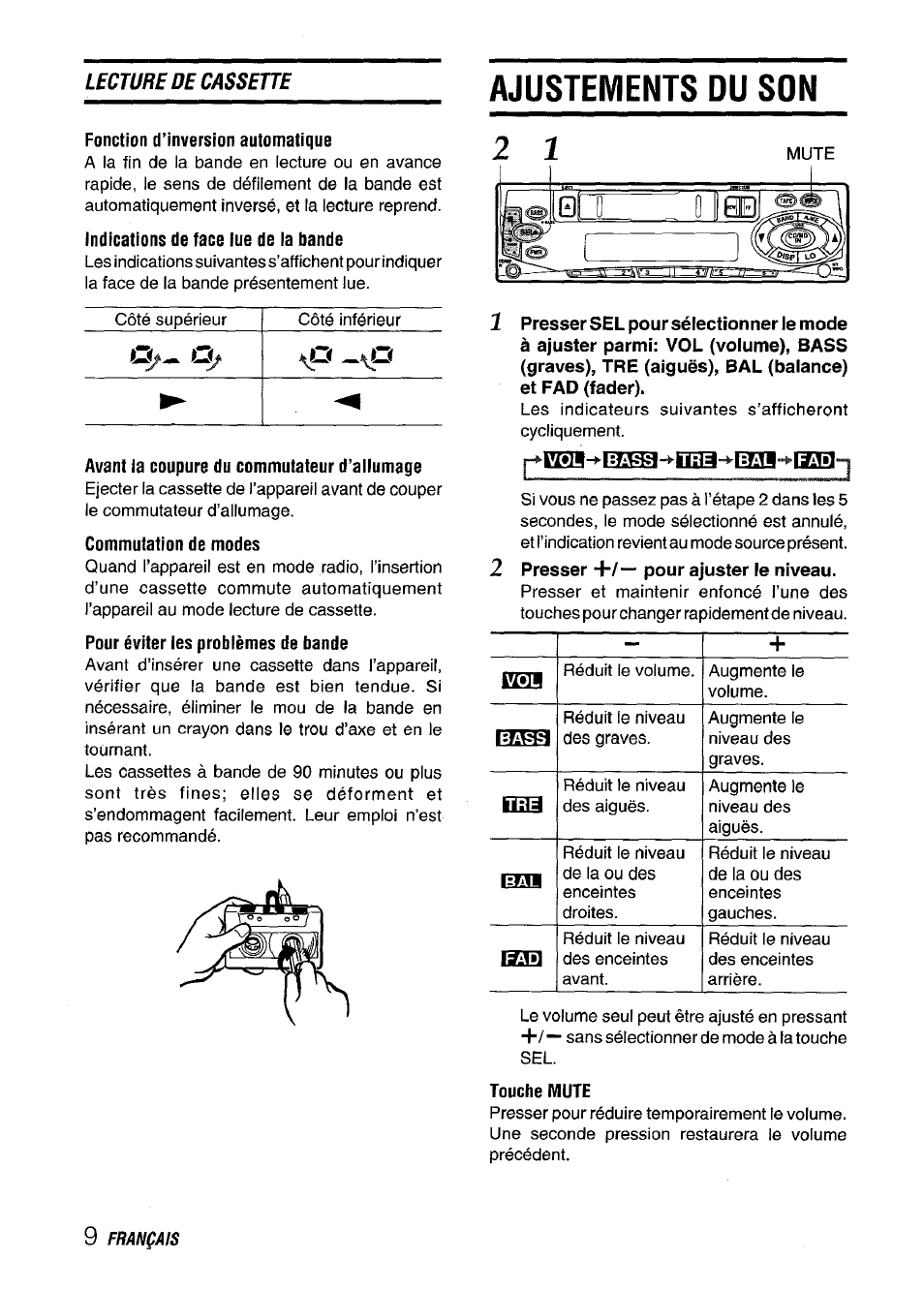 Ajustements du son | Aiwa CT-ZI09 User Manual | Page 34 / 40