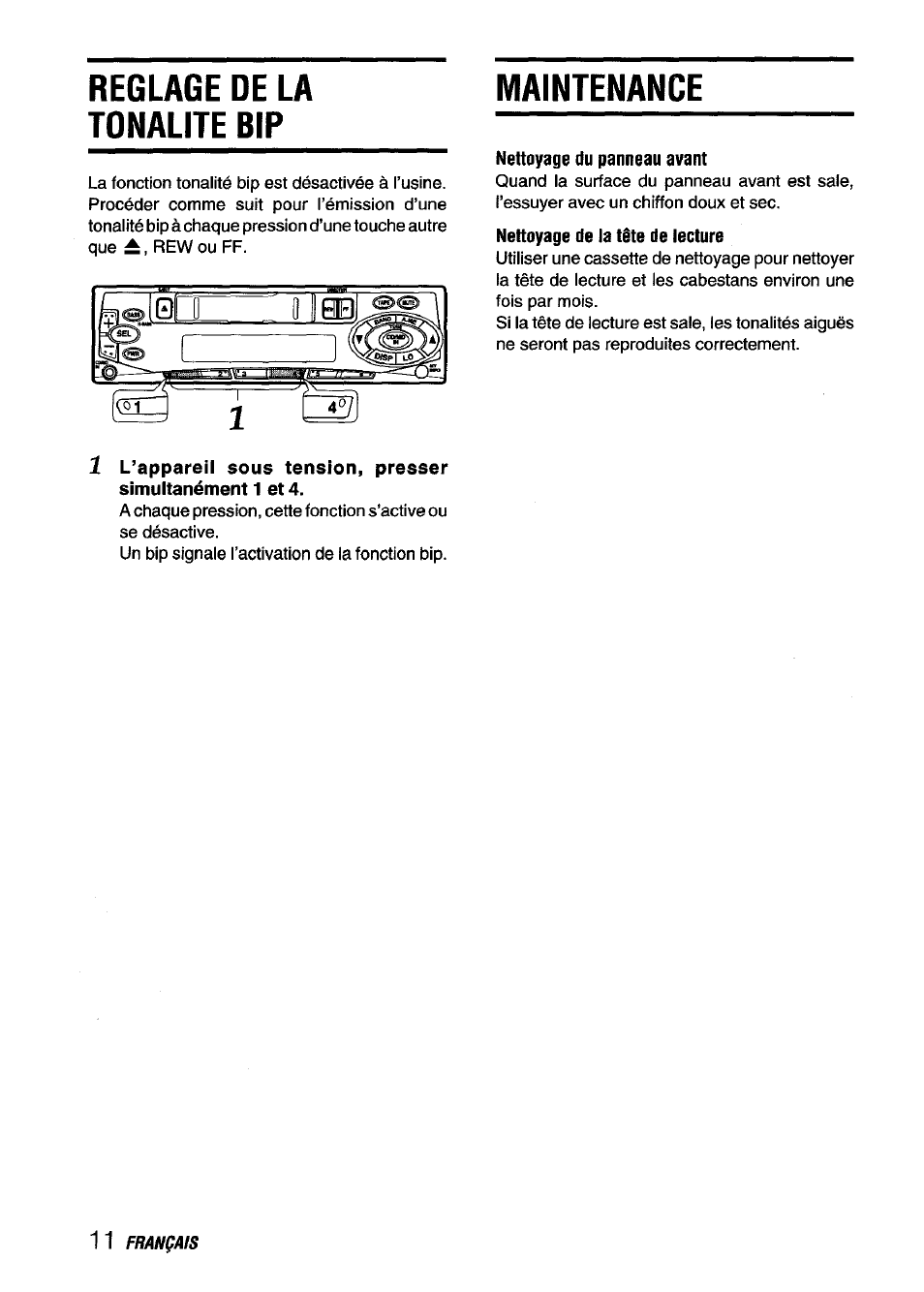 Reglage de la tonalite bip, Maintenance | Aiwa CT-ZI09 User Manual | Page 36 / 40