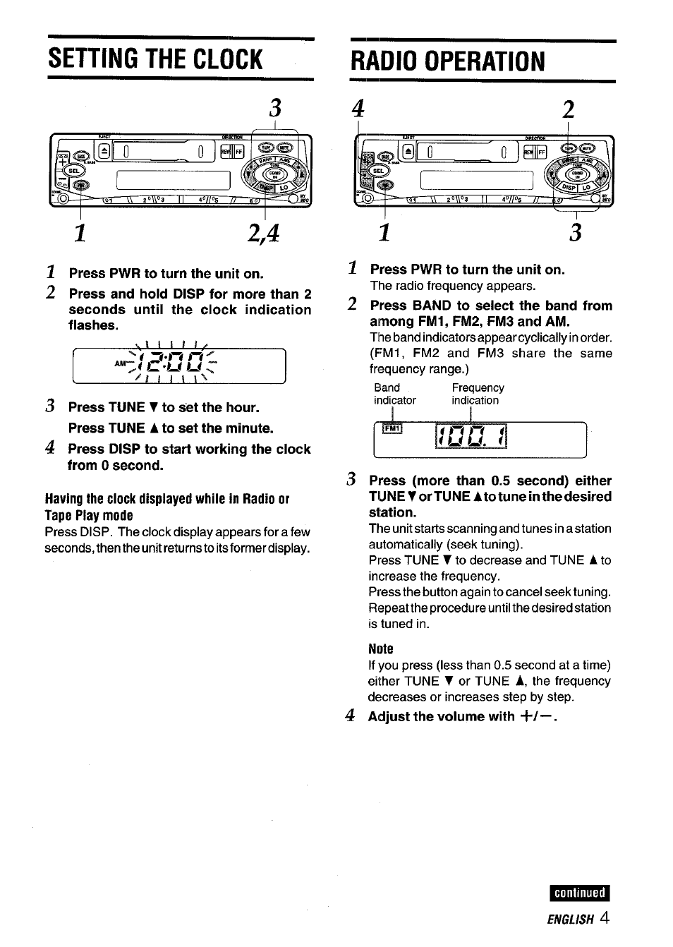 Setting the clock, Radio operation, Setting the clock radio operation | 4tzuuz, J___s_i_ i | Aiwa CT-ZI09 User Manual | Page 5 / 40