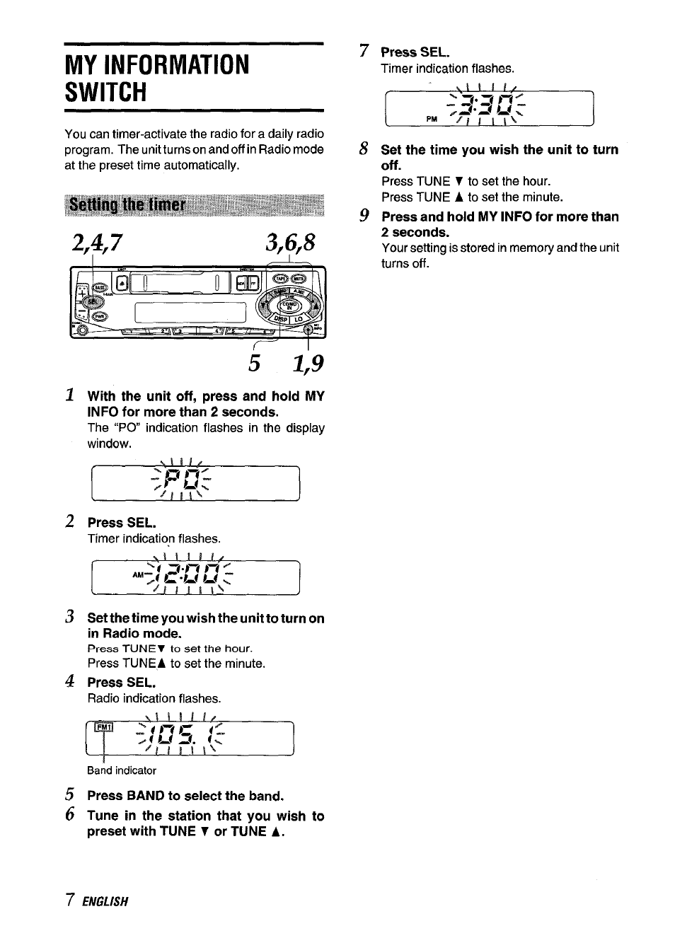 My information switch, Setting the timer, Setting the beep tone | 3'z* .p-d, Zon nr_ jd-uu z, Jljlj, I i i | Aiwa CT-ZI09 User Manual | Page 8 / 40