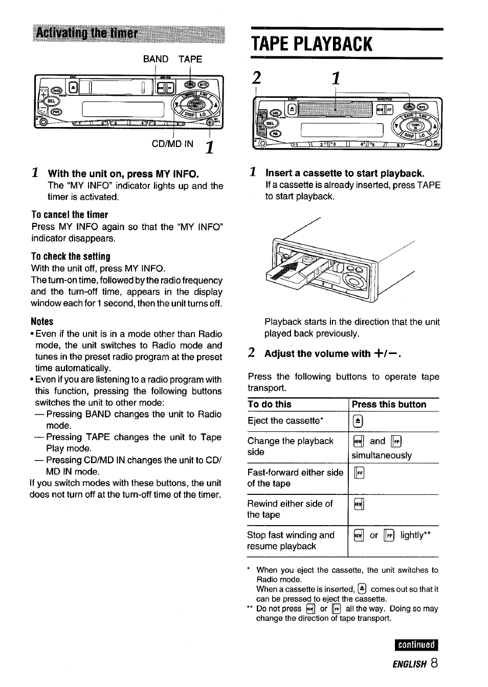 Tape playback | Aiwa CT-ZI09 User Manual | Page 9 / 40