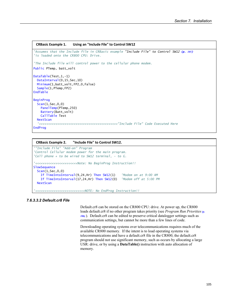 2 default.cr8 file | Campbell Scientific CR800 and CR850 Measurement and Control Systems User Manual | Page 105 / 566