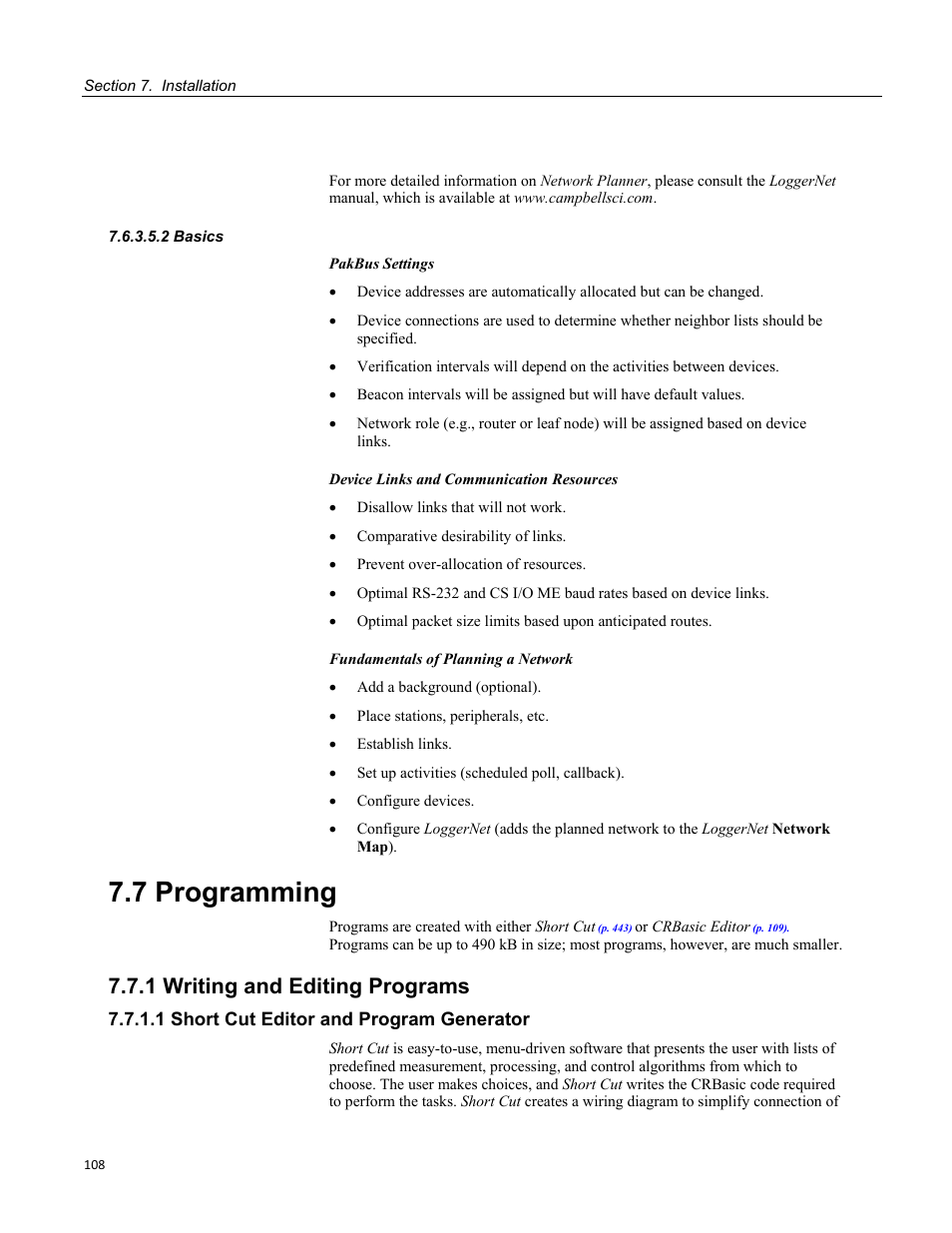 2 basics, 7 programming, 1 writing and editing programs | 1 short cut editor and program generator | Campbell Scientific CR800 and CR850 Measurement and Control Systems User Manual | Page 108 / 566