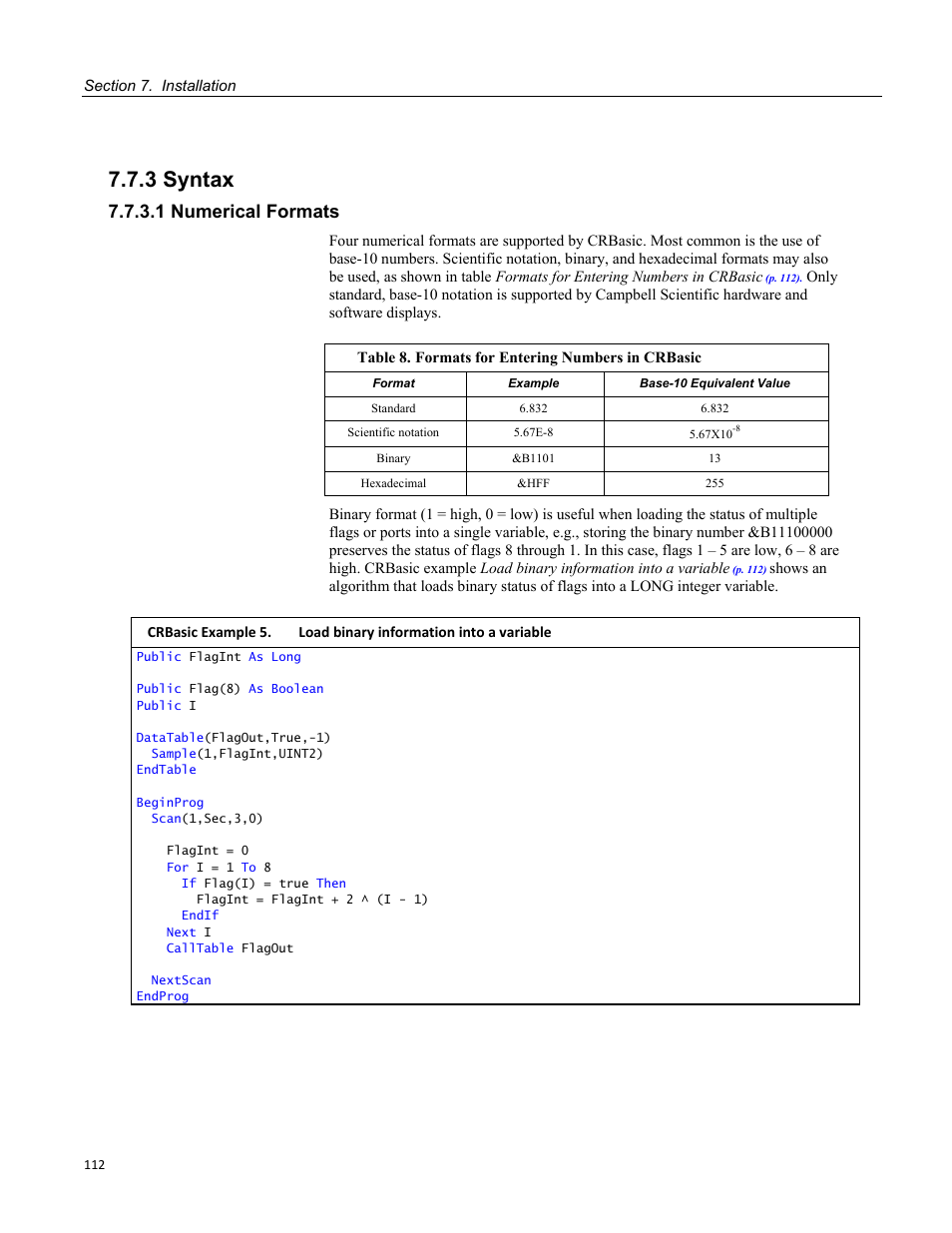 3 syntax, 1 numerical formats | Campbell Scientific CR800 and CR850 Measurement and Control Systems User Manual | Page 112 / 566