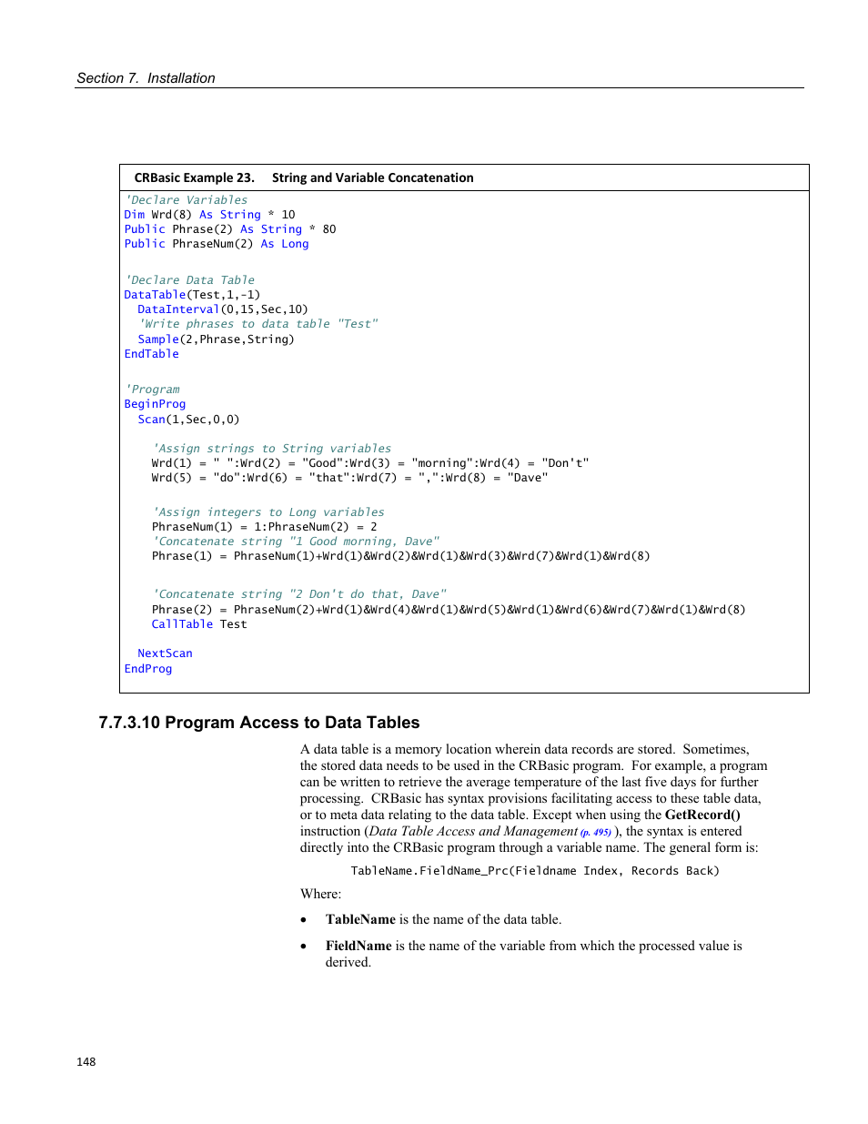 10 program access to data tables, Table 19. binary conditions of true and false | Campbell Scientific CR800 and CR850 Measurement and Control Systems User Manual | Page 148 / 566