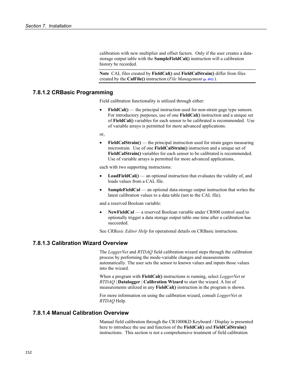 2 crbasic programming, 3 calibration wizard overview, 4 manual calibration overview | Campbell Scientific CR800 and CR850 Measurement and Control Systems User Manual | Page 152 / 566