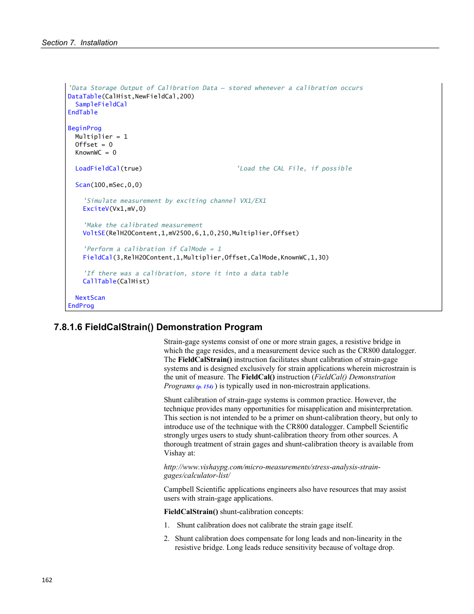 6 fieldcalstrain() demonstration program, Table 24. calibration report for flow meter | Campbell Scientific CR800 and CR850 Measurement and Control Systems User Manual | Page 162 / 566