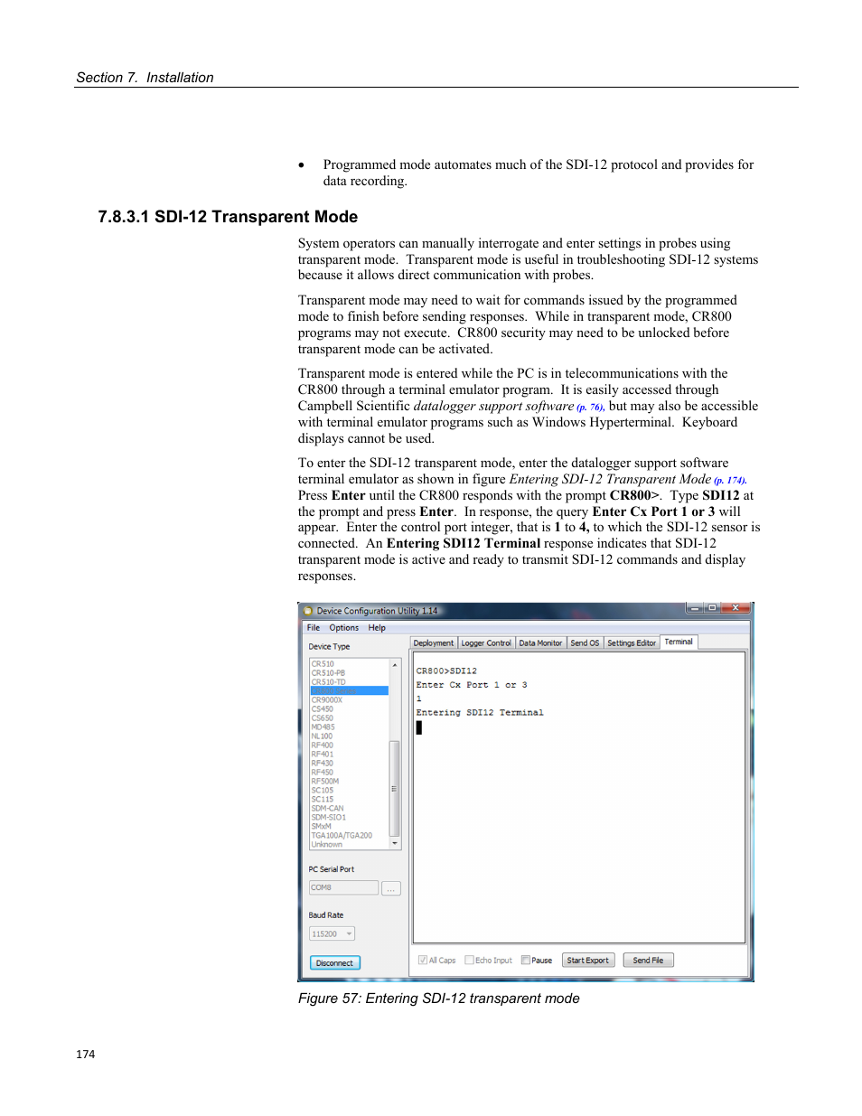 1 sdi-12 transparent mode | Campbell Scientific CR800 and CR850 Measurement and Control Systems User Manual | Page 174 / 566